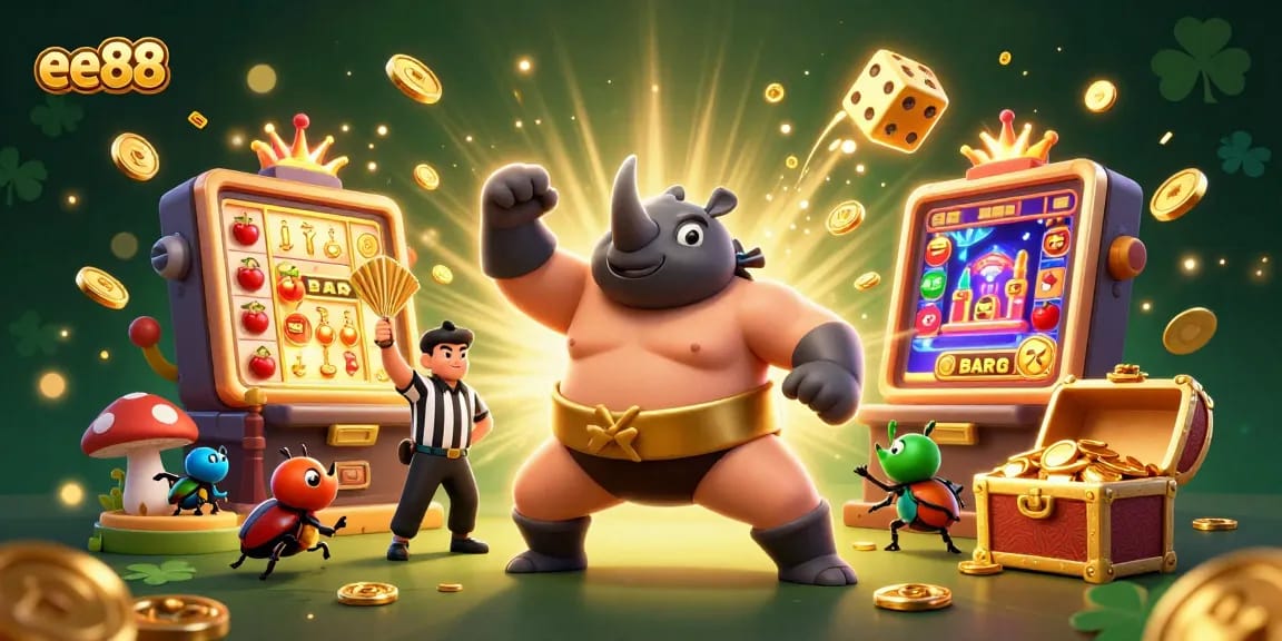 Launch exciting ee88 gaming adventures with vibrant 3D illustrations showcasing dynamic casino elements.