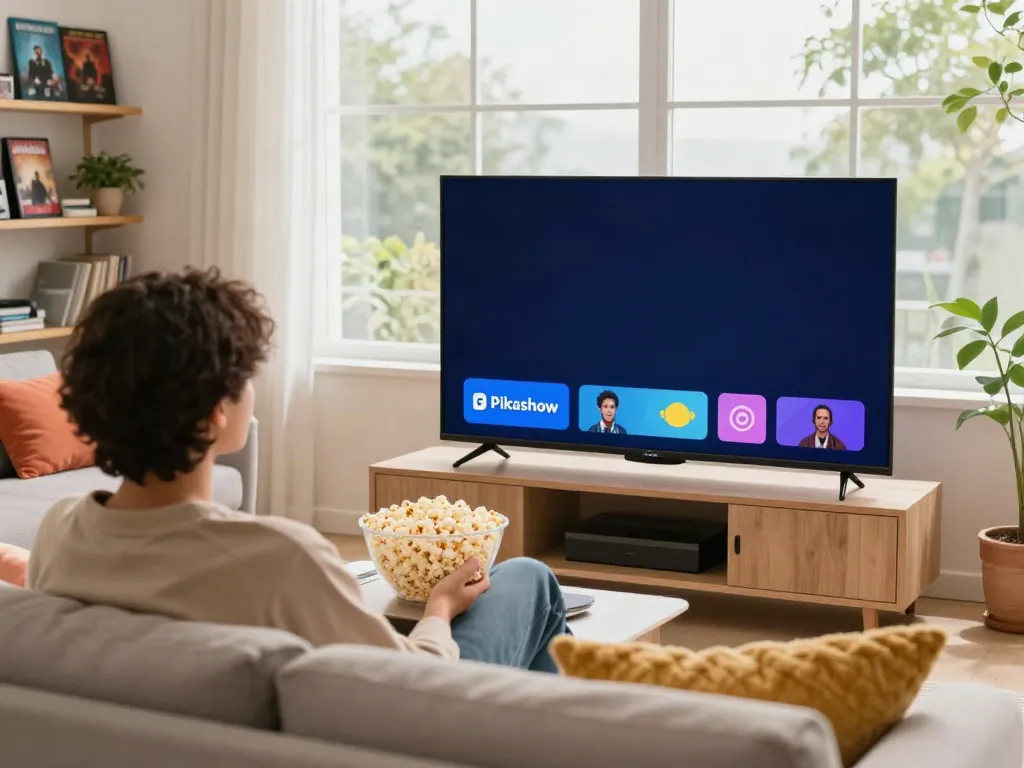 Enjoying movies through Pikashow app in a cozy living room
