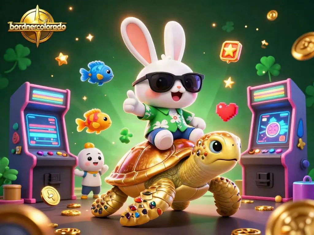 Experience the thrill of bordnercolorado with our vibrant 3D casino illustration featuring a lucky rabbit and golden turtle.