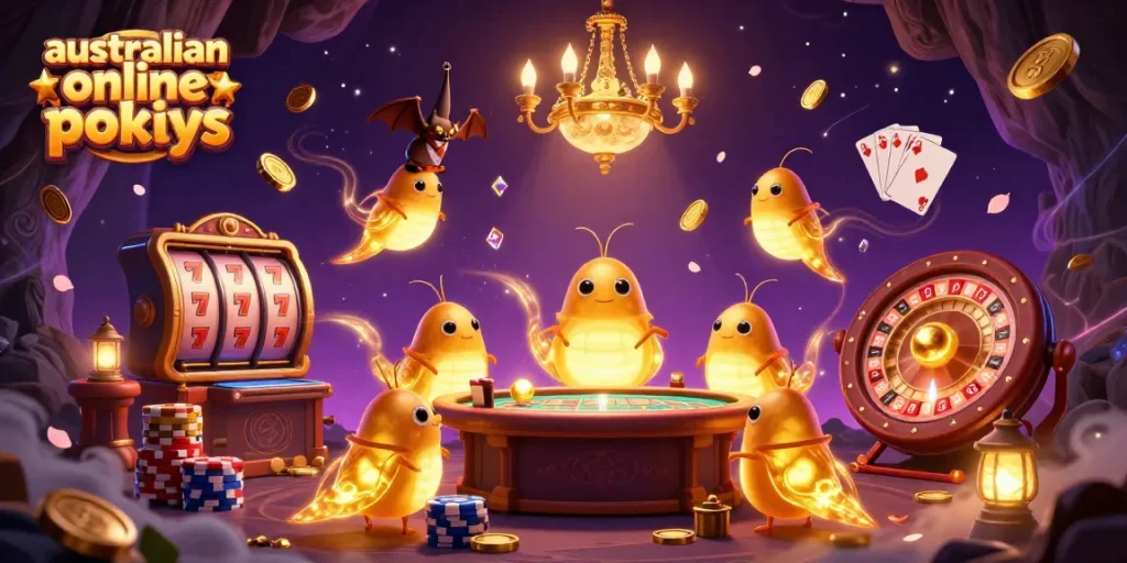 Experience australian online pokies with glowworms lighting up a vibrant casino scene.